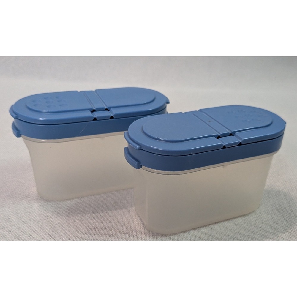 Tupperware Spice Shaker Set of 2 Small Blue Clear Modular Mates Excellent Cond